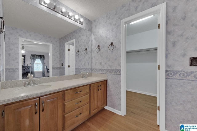 2350 Morton Rd, Warrior, AL 35180 - full bath featuring wallpapered walls, a textured ceiling, wood finished floors, and a sink