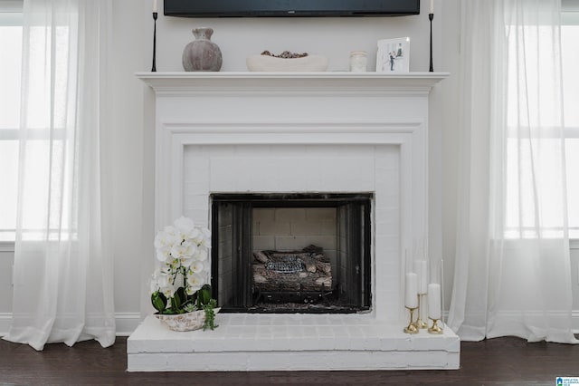 2167 Springfield Dr, Chelsea, AL 35043 - room details with a fireplace with raised hearth, baseboards, and wood finished floors