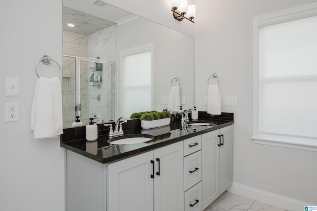 2167 Springfield Dr, Chelsea, AL 35043 - full bathroom with marble finish floor, baseboards, a sink, and a shower stall