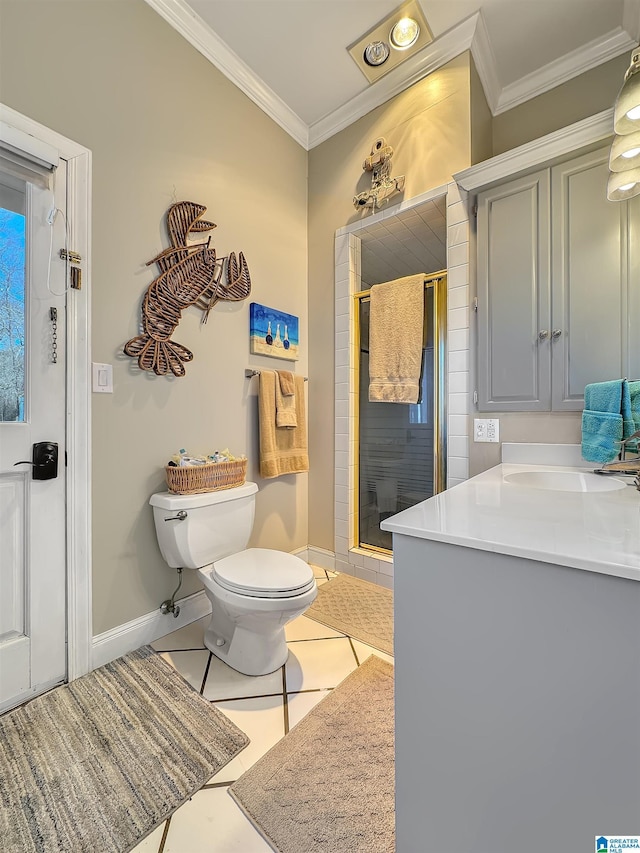 385 Rouse Rd, Sumiton, AL 35148 - full bath with baseboards, a stall shower, ornamental molding, tile patterned floors, and toilet