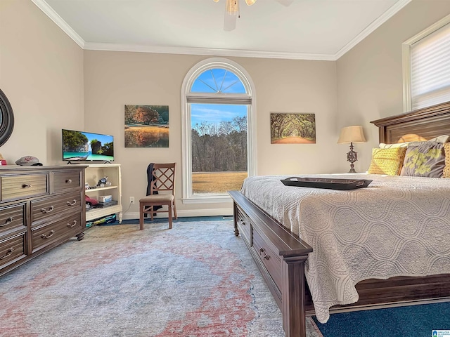 385 Rouse Rd, Sumiton, AL 35148 - bedroom with baseboards, carpet floors, ornamental molding, and a ceiling fan
