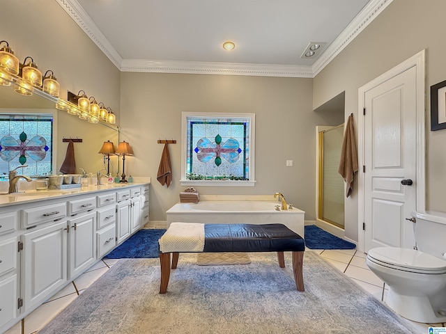 385 Rouse Rd, Sumiton, AL 35148 - bathroom featuring double vanity, toilet, ornamental molding, and tile patterned flooring