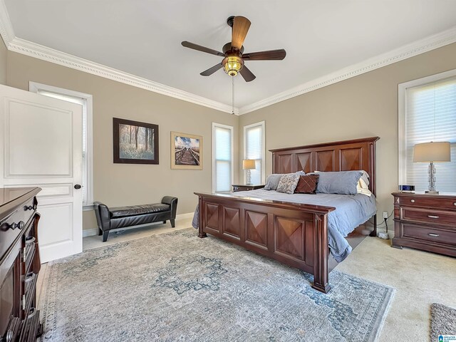 385 Rouse Rd, Sumiton, AL 35148 - bedroom with baseboards, light colored carpet, and crown molding