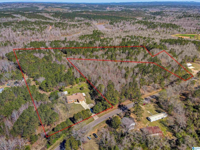 birds eye view of property with a forest view