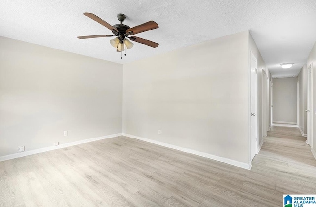 63 Bluebell St, Bessemer, AL 35020 - spare room with baseboards, a textured ceiling, a ceiling fan, and light wood-style floors