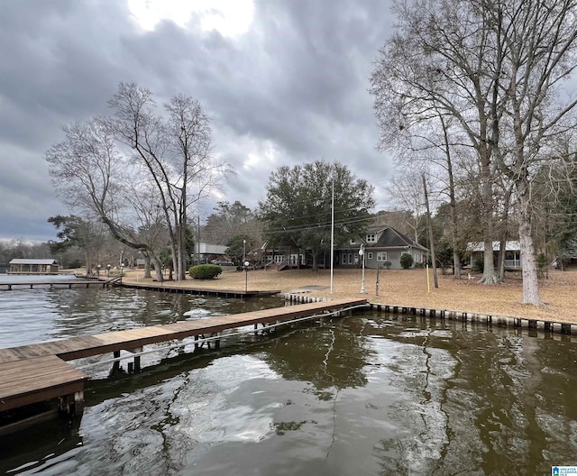 dock area with a water view