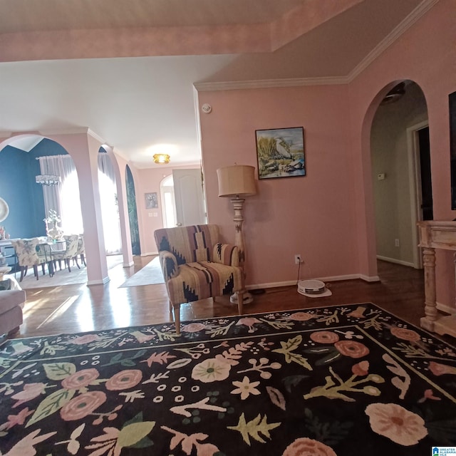 7459 15th Street Rd, Bessemer, AL 35023 - interior space featuring arched walkways, crown molding, baseboards, and wood finished floors