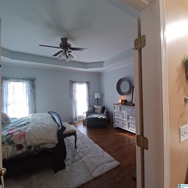 7459 15th Street Rd, Bessemer, AL 35023 - bedroom with ceiling fan, a tray ceiling, and dark wood finished floors