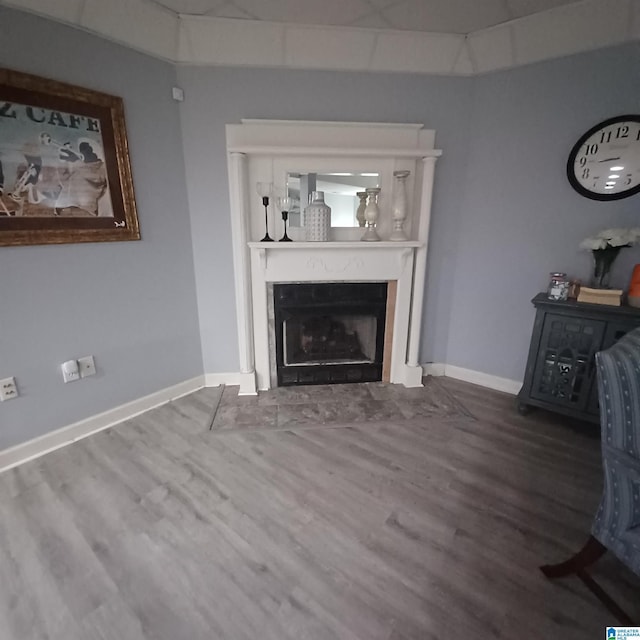 7459 15th Street Rd, Bessemer, AL 35023 - unfurnished living room with a fireplace with flush hearth, baseboards, and wood finished floors