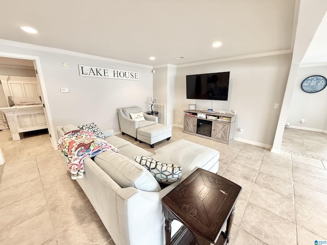 360 Frankies Rd, Vincent, AL 35178 - living area featuring baseboards, crown molding, recessed lighting, and light tile patterned floors