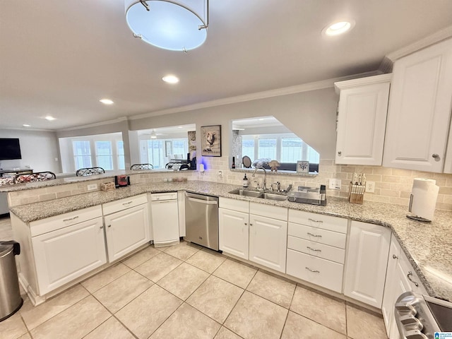 360 Frankies Rd, Vincent, AL 35178 - kitchen with stainless steel dishwasher, ornamental molding, decorative backsplash, and a sink