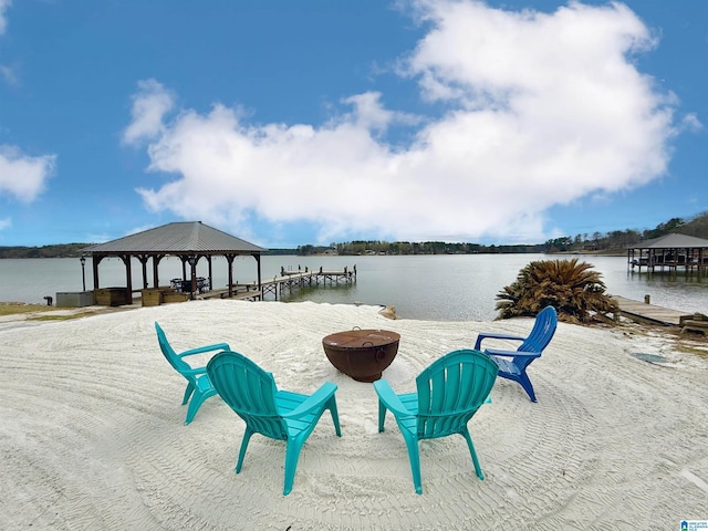 360 Frankies Rd, Vincent, AL 35178 - view of patio / terrace with a water view, a fire pit, and a gazebo