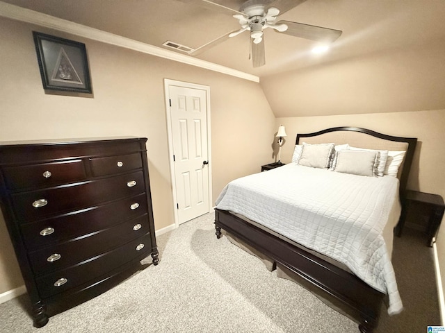 360 Frankies Rd, Vincent, AL 35178 - bedroom with light carpet, baseboards, lofted ceiling, and visible vents