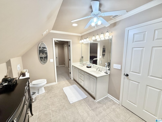 360 Frankies Rd, Vincent, AL 35178 - full bathroom featuring lofted ceiling, baseboards, a sink, ceiling fan, and double vanity