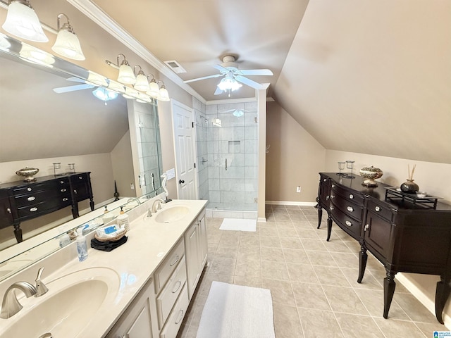 360 Frankies Rd, Vincent, AL 35178 - bathroom with a shower stall, visible vents, a sink, and a ceiling fan