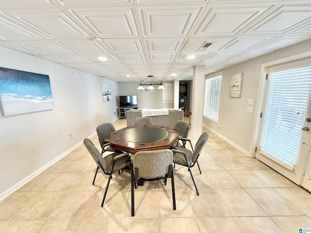 360 Frankies Rd, Vincent, AL 35178 - dining area with light tile patterned floors, an ornate ceiling, baseboards, and recessed lighting