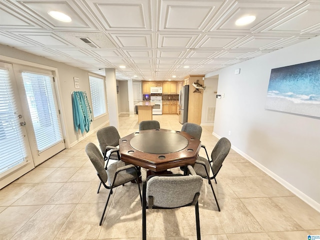 360 Frankies Rd, Vincent, AL 35178 - dining area with an ornate ceiling, french doors, baseboards, visible vents, and recessed lighting