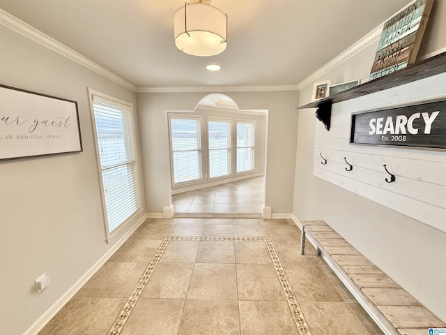 360 Frankies Rd, Vincent, AL 35178 - mudroom with tile patterned floors, crown molding, and baseboards