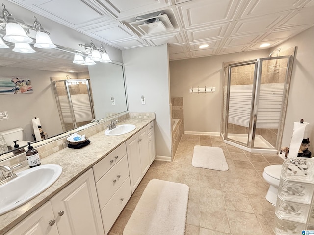 360 Frankies Rd, Vincent, AL 35178 - full bathroom with double vanity, a sink, an ornate ceiling, and a stall shower