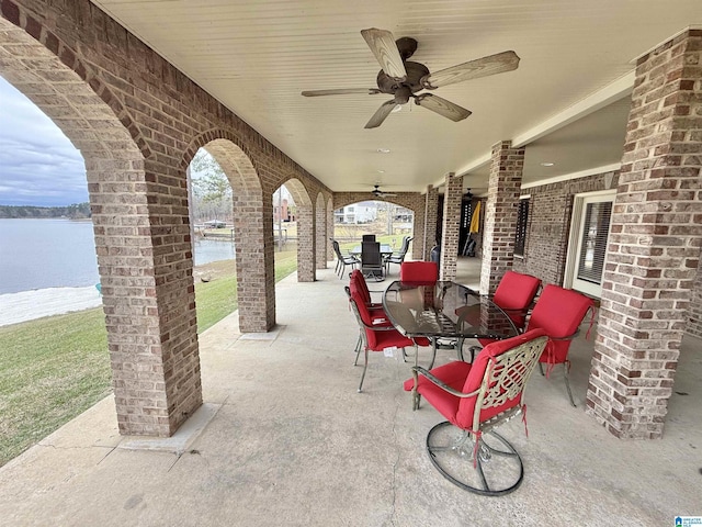 360 Frankies Rd, Vincent, AL 35178 - view of patio featuring a ceiling fan, outdoor dining area, and a water view