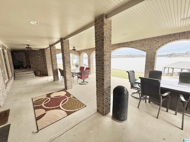 360 Frankies Rd, Vincent, AL 35178 - view of patio / terrace featuring a water view, ceiling fan, and outdoor dining space