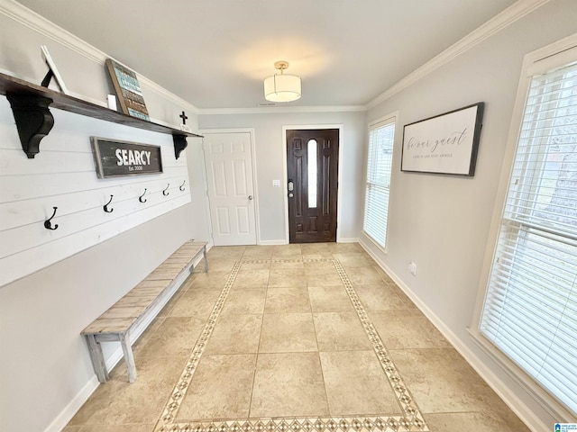 360 Frankies Rd, Vincent, AL 35178 - mudroom with baseboards, ornamental molding, and light tile patterned floors