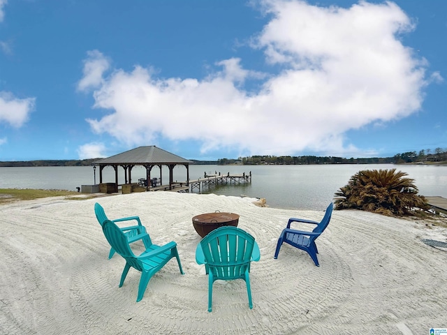 360 Frankies Rd, Vincent, AL 35178 - view of patio with a fire pit, a gazebo, and a water view