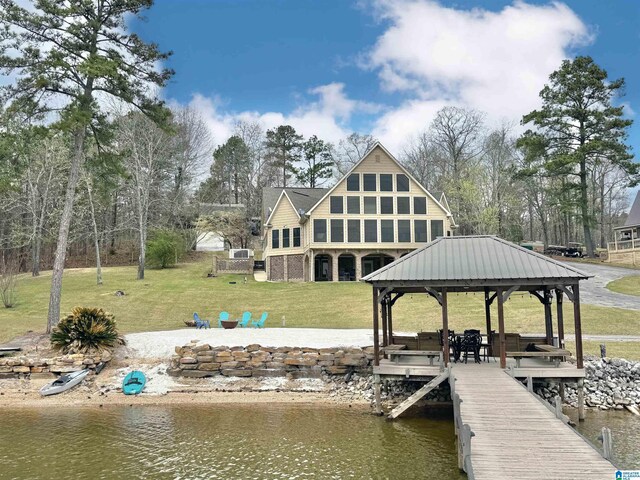 360 Frankies Rd, Vincent, AL 35178 - view of dock with a water view, a gazebo, and a lawn