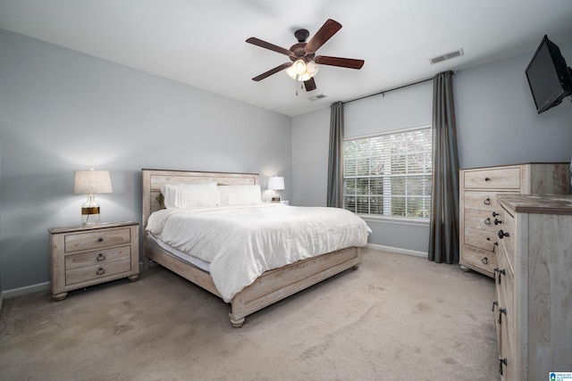 1021 Crawford Ct, Chelsea, AL 35043 - bedroom with a ceiling fan, baseboards, light colored carpet, and visible vents