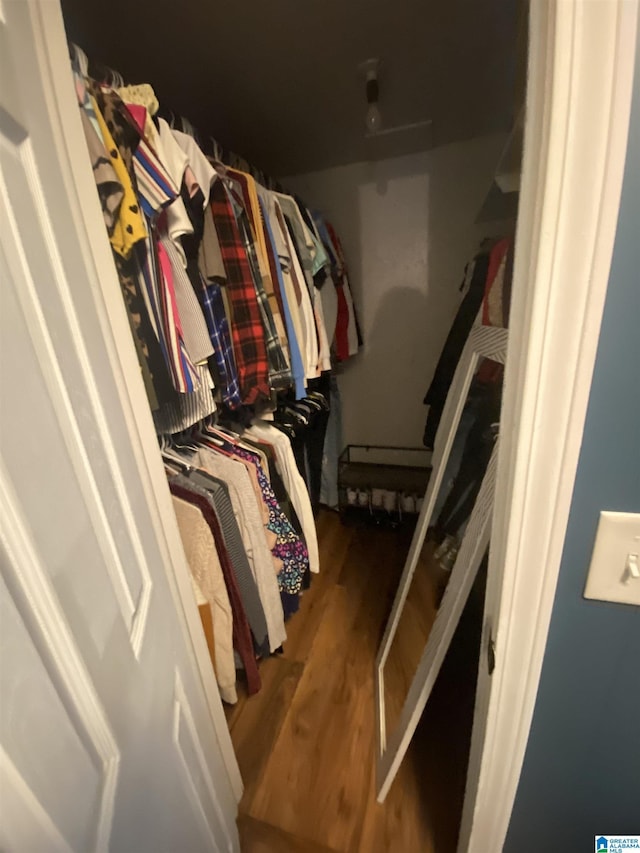 walk in closet featuring wood finished floors