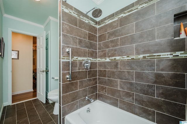 881 Ridgeway Cir, Talladega, AL 35160 - full bath with baseboards, ornamental molding, toilet, shower / washtub combination, and tile patterned flooring