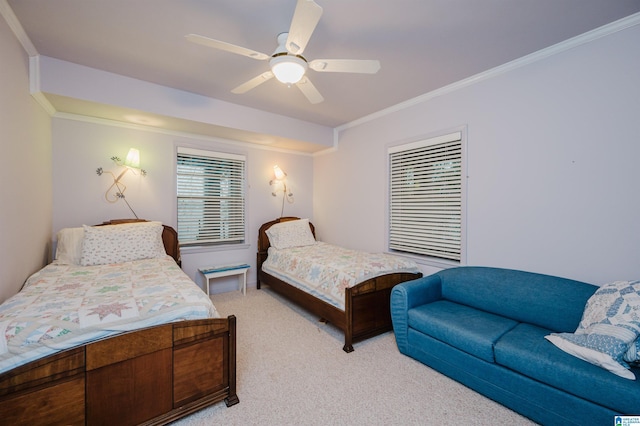 881 Ridgeway Cir, Talladega, AL 35160 - bedroom featuring a ceiling fan, light carpet, and crown molding