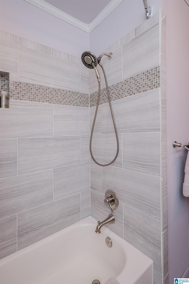 881 Ridgeway Cir, Talladega, AL 35160 - bathroom with bathtub / shower combination and crown molding