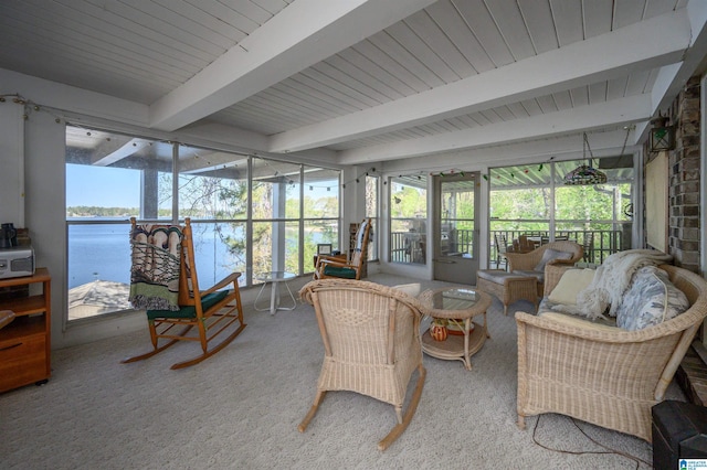 881 Ridgeway Cir, Talladega, AL 35160 - sunroom with beamed ceiling and an outdoor hangout area