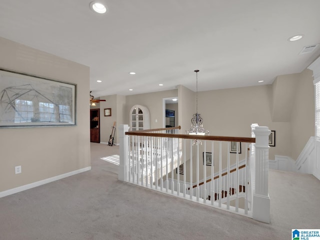 2326 Freestone Ridge Cv, Hoover, AL 35226 - corridor featuring an upstairs landing, carpet, a chandelier, recessed lighting, and baseboards