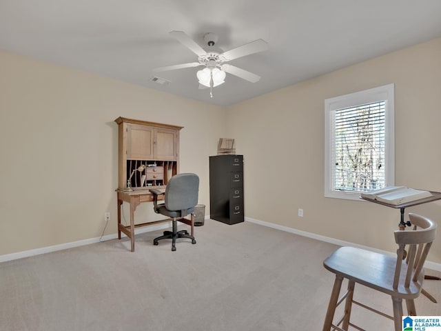 2326 Freestone Ridge Cv, Hoover, AL 35226 - office area with light carpet, baseboards, and ceiling fan