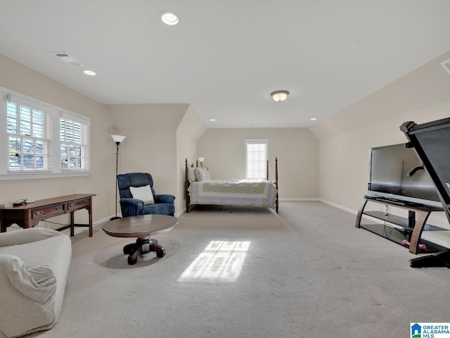 2326 Freestone Ridge Cv, Hoover, AL 35226 - living area with carpet floors, baseboards, lofted ceiling, and recessed lighting