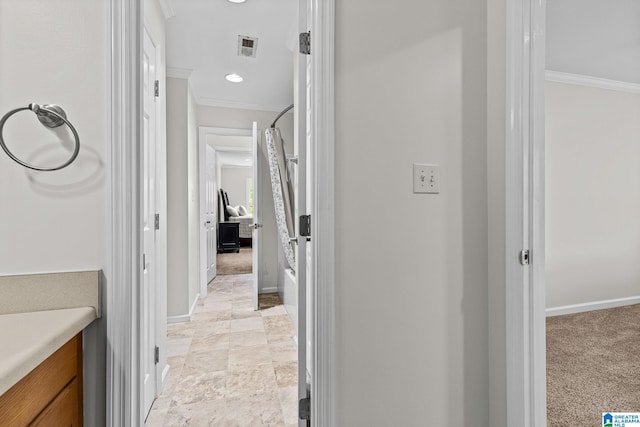 206 Shaw Rd, Pell City, AL 35128 - hallway with visible vents, crown molding, and baseboards