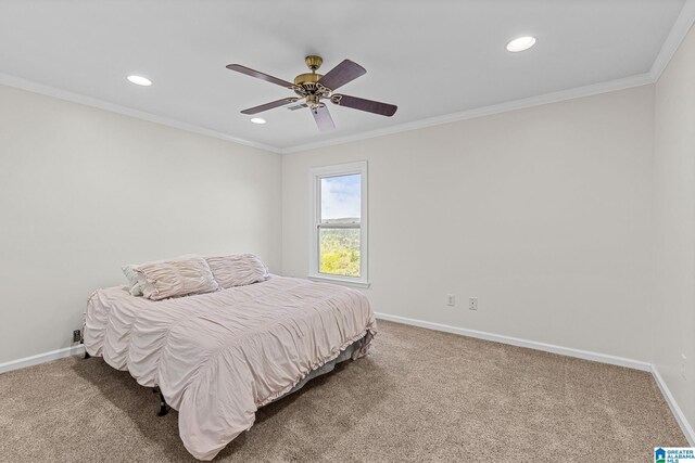 206 Shaw Rd, Pell City, AL 35128 - bedroom with baseboards, carpet floors, recessed lighting, and ornamental molding