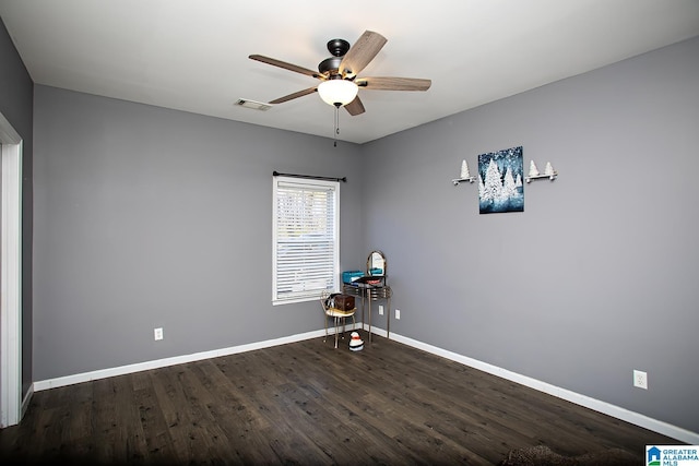 8014 Waterford Dr, Pinson, AL 35126 - empty room featuring visible vents, baseboards, ceiling fan, and dark wood-style floors