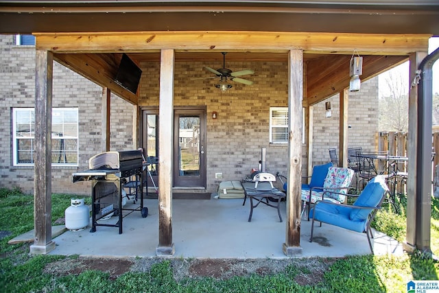 8014 Waterford Dr, Pinson, AL 35126 - view of patio / terrace featuring fence, a ceiling fan, and a grill