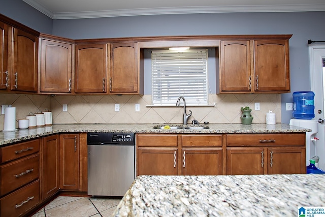 8014 Waterford Dr, Pinson, AL 35126 - kitchen featuring a sink, decorative backsplash, dishwasher, and light stone countertops
