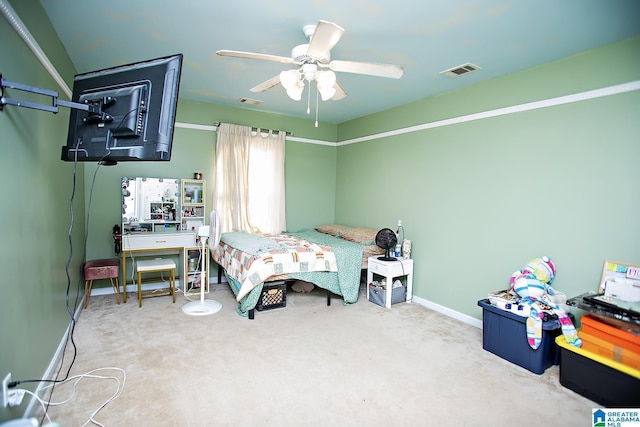 8014 Waterford Dr, Pinson, AL 35126 - bedroom with carpet flooring, a ceiling fan, baseboards, and visible vents