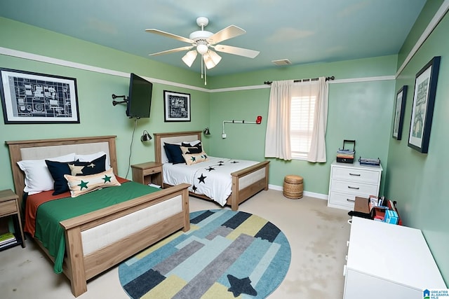 8014 Waterford Dr, Pinson, AL 35126 - carpeted bedroom featuring visible vents, baseboards, and ceiling fan