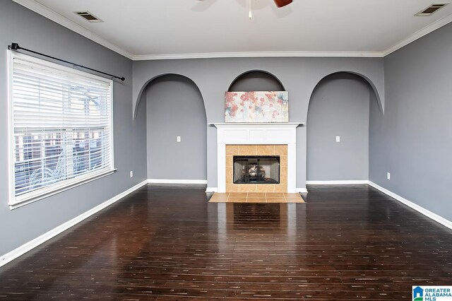 8014 Waterford Dr, Pinson, AL 35126 - unfurnished living room with ornamental molding, wood-type flooring, and visible vents