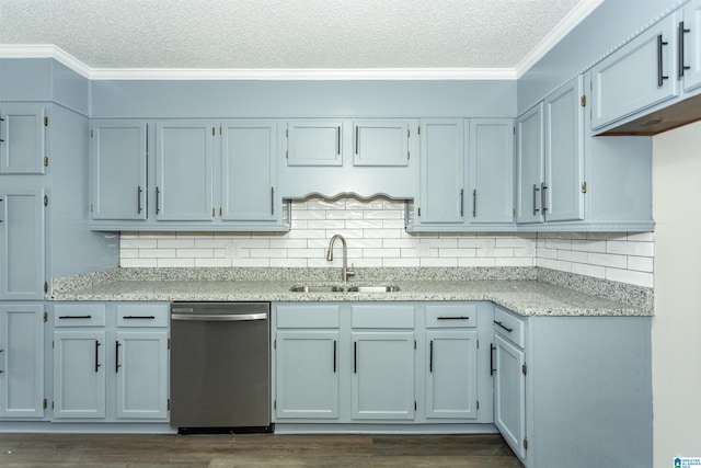 5400 Etta Dr, Mount Olive, AL 35117 - kitchen featuring dark wood finished floors, a sink, crown molding, and dishwasher