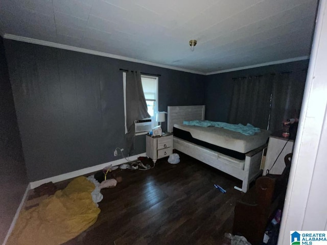 11 Coosa St, Childersburg, AL 35044 - bedroom with baseboards, cooling unit, wood finished floors, and ornamental molding