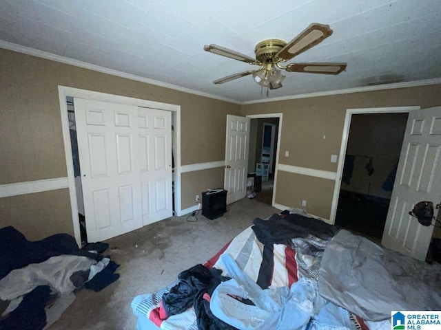 11 Coosa St, Childersburg, AL 35044 - bedroom with baseboards, a ceiling fan, and crown molding