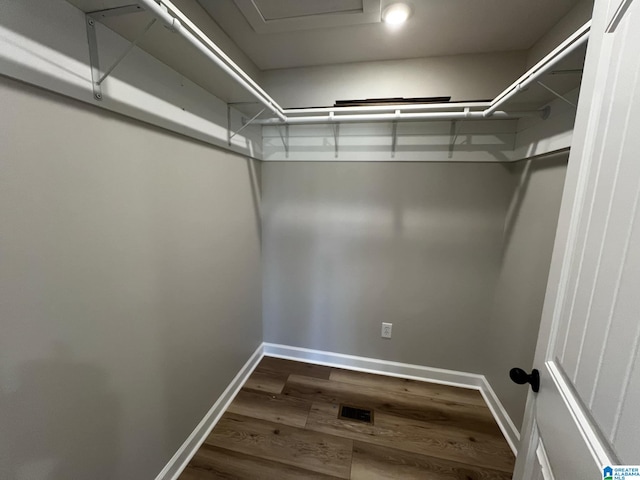 spacious closet featuring wood finished floors and visible vents