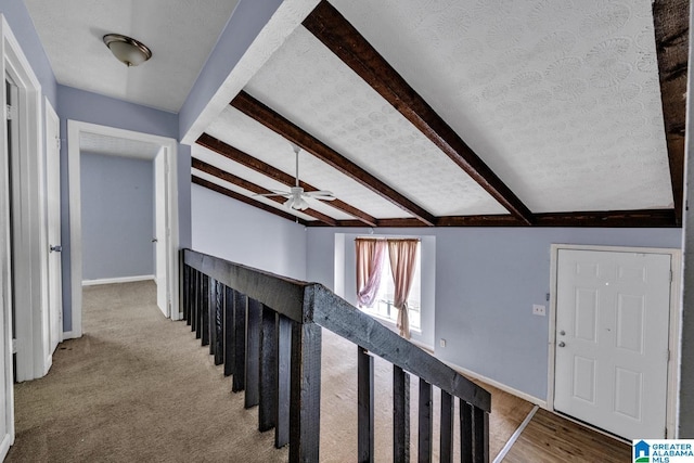 2610 Gaylon St, Birmingham, AL 35235 - entryway featuring beam ceiling, baseboards, a ceiling fan, and carpet